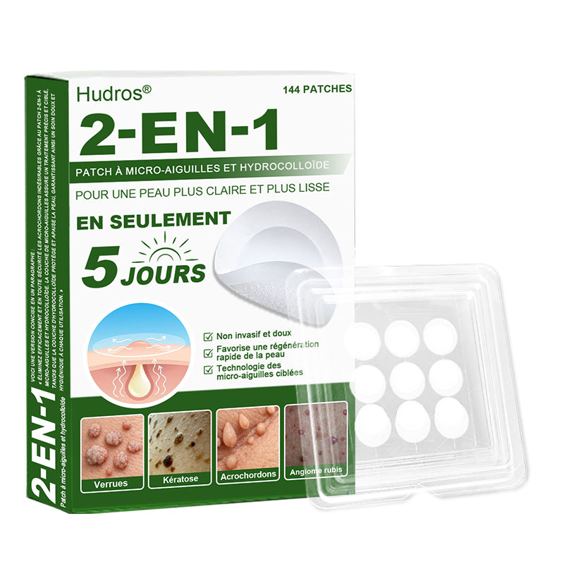 80% DE RÉDUCTION 📌 Hudros® Patch 2-en-1 à Micro-Aiguilles & Hydrocolloïde | Aide à Réduire l’Apparence de l’Acné, des Verrues Plates et des Acrochordons | Patchs Invisibles pour le Visage et le Corps | 144 Pièces