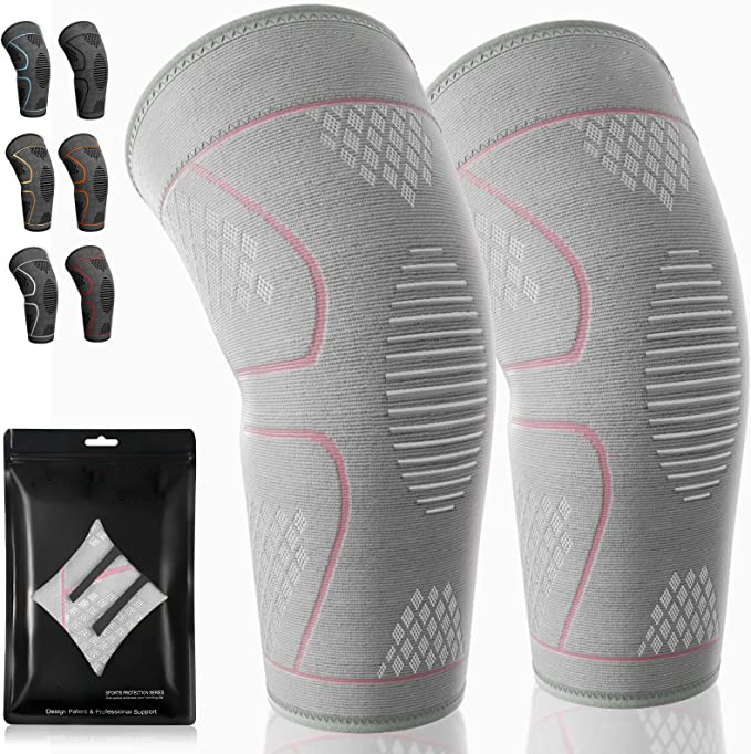 Lot de 2 genouillères de compression pour douleurs au genou, course, entraînement, gym, randonnée, arthrite, ACL, PCL, soulagement des douleurs articulaires, déchirure du ménisque, récupération après blessure, sport