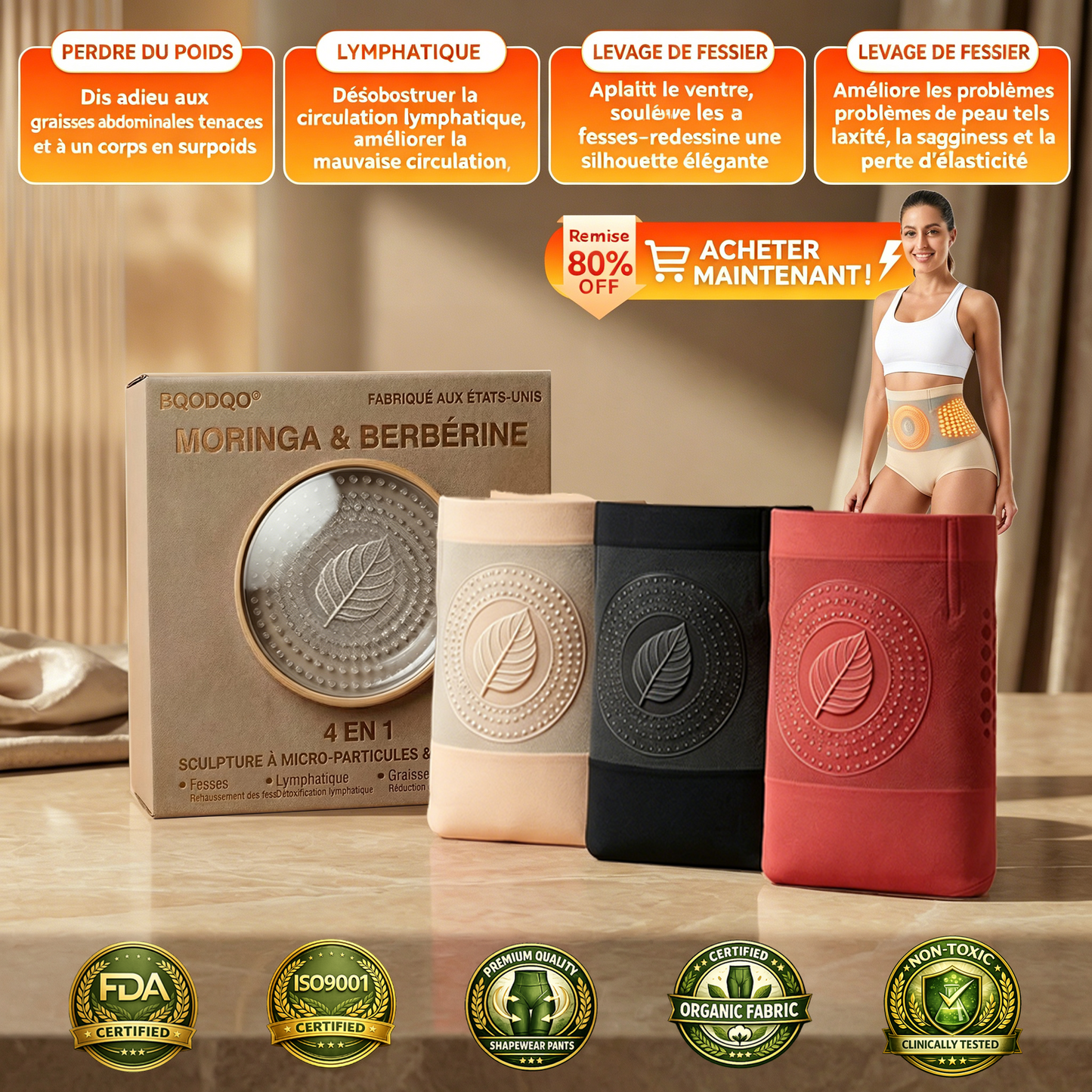 📢☘️ Boutique officielle de la marque | ✅ BQODQO® 2026 – Short sculptant et brûle-graisse 4-en-1 aux microparticules (Moringa & Berbérine)