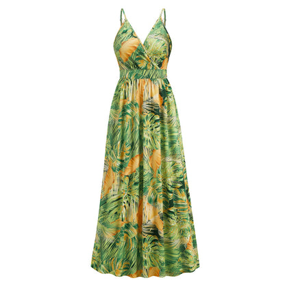 Robe longue à fleurs, robe d'été, balançoire, vacances, plage