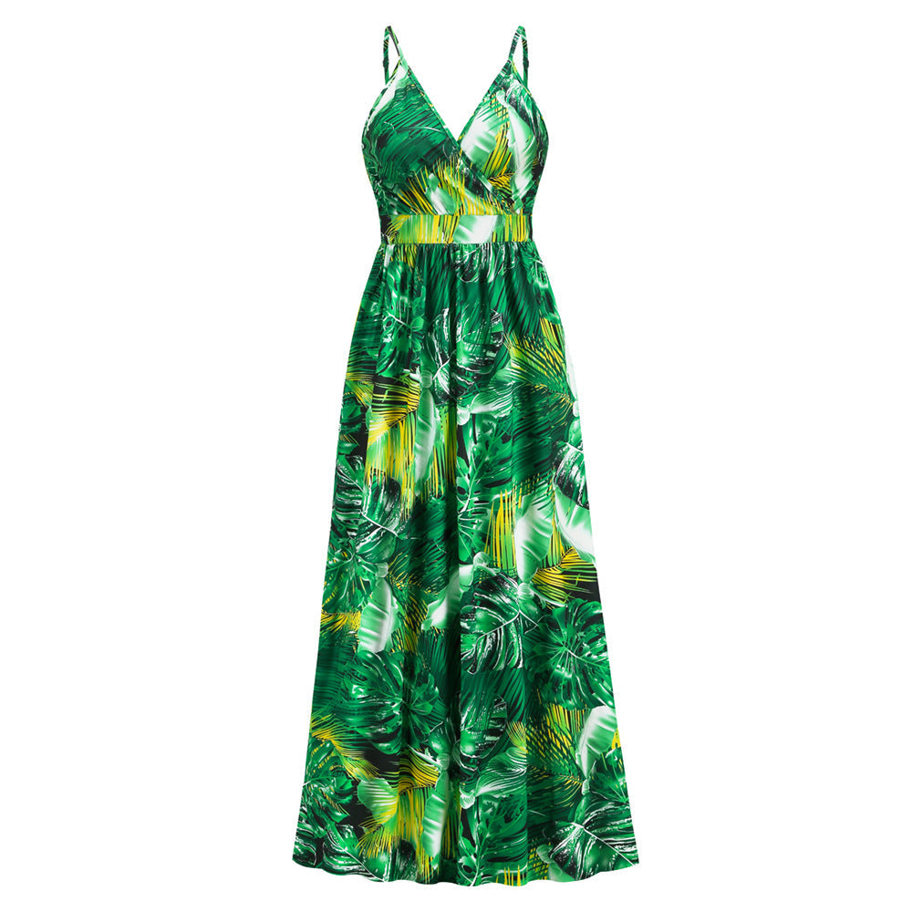Robe longue à fleurs, robe d'été, balançoire, vacances, plage