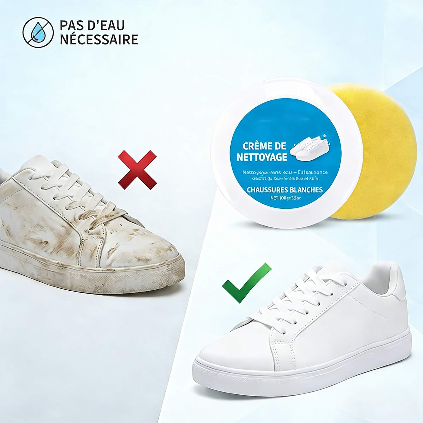 🇫🇷Pâte de nettoyage multifonctionnelle pour chaussures blanches HEATWOLF® (éponge intégrée) – Formule sans rinçage✨✨